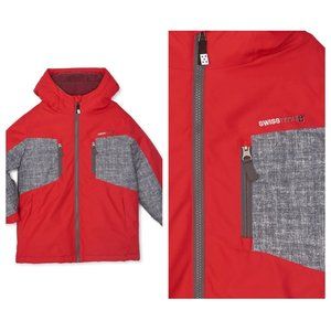 Swiss Tech Boys 4-in-1 Systems Hooded Puffer Red Zip Outerwear Jacket SZ Large